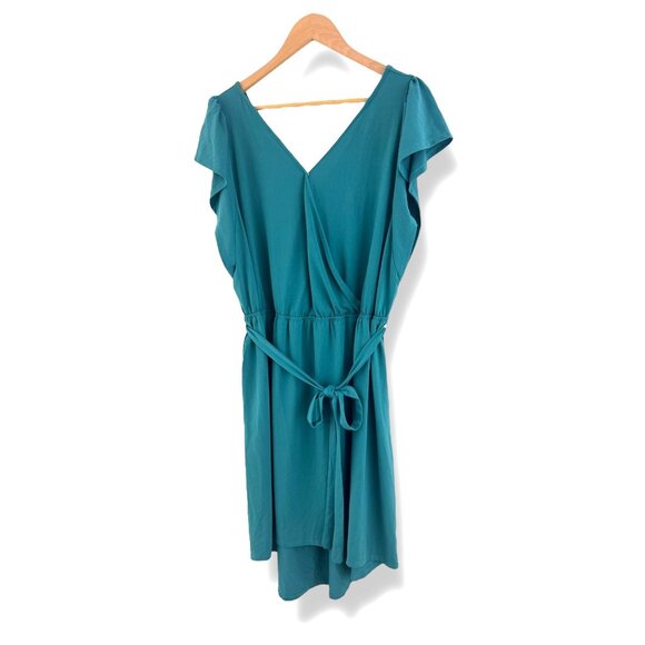 Ava & Viv Laguna Teal High-Low Dress with Tie Size 1X 16 Plus Sz Summer Stretch - Picture 4 of 9